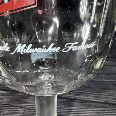 Vintage Schlitz Beer Milwaukee Clear Glass Goblet Thumb Print Stemware 6” 16 O - Thumbnail 3