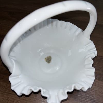 Easter Hobnail Milk Glass Double Ruffled Handled Fenton Art Glass VTG Basket - Thumbnail 7