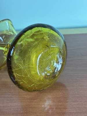Vintage Amber CRACKLE GLASS Pitcher Bud Vase by Rainbow Glass 5.5” - Thumbnail 7