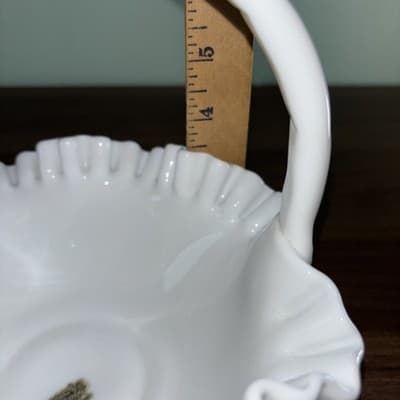 Easter Hobnail Milk Glass Double Ruffled Handled Fenton Art Glass VTG Basket - Thumbnail 12