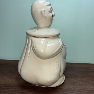 1940’s AMERICAN POTTERY AB Co CLOWN BISQUE COOKIE JAR WITH #3 BASEBALL CAP - Thumbnail 7
