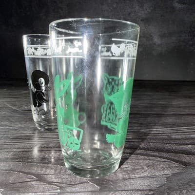 1966 Swanky Swigs Kraft Cheese Kid's Juice Glass Green Bunnies & Kittens Horse - Thumbnail 3
