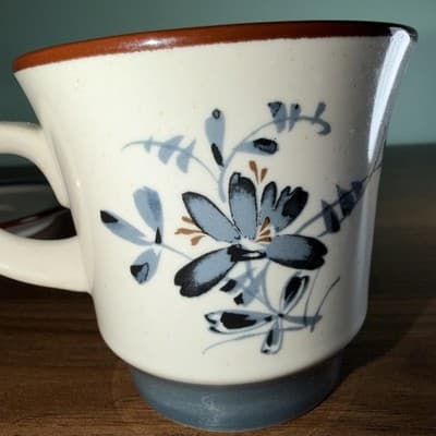 NORITAKE STONEWARE PLEASURE #8344 Coffee CUP & SAUCER SET Blue Brown Replacement - Thumbnail 3