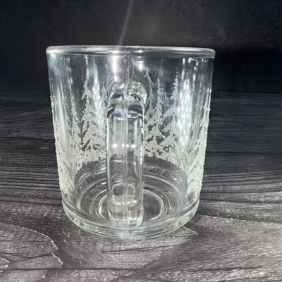 Vintage Clear Glass Mugs With Embossed Frosted Tree Design Christmas Gift - Thumbnail 5