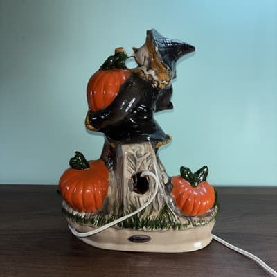 VTG Large Scarecrow Jack O Lantern Ceramic Pumpkin Base Lighted w/Cord Halloween - Thumbnail 10