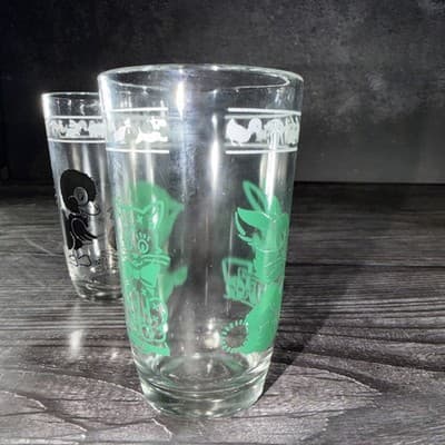 1966 Swanky Swigs Kraft Cheese Kid's Juice Glass Green Bunnies & Kittens Horse - Thumbnail 5