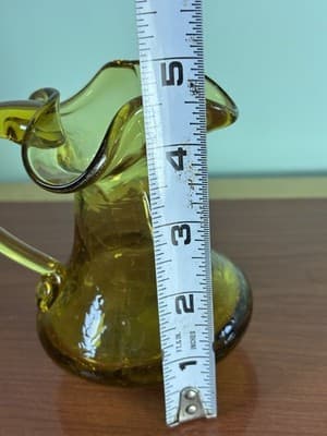 Vintage Amber CRACKLE GLASS Pitcher Bud Vase by Rainbow Glass 5.5” - Thumbnail 8