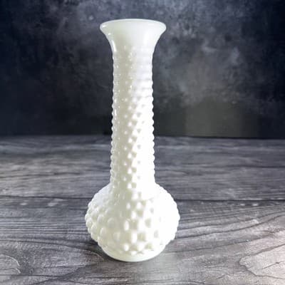 Vintage Hobnail Milk Glass White Bud Vase EO Brody Co USA Cottage Core MCM 8" - Thumbnail 4