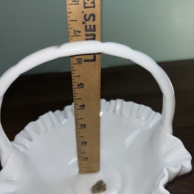 Easter Hobnail Milk Glass Double Ruffled Handled Fenton Art Glass VTG Basket - Thumbnail 11