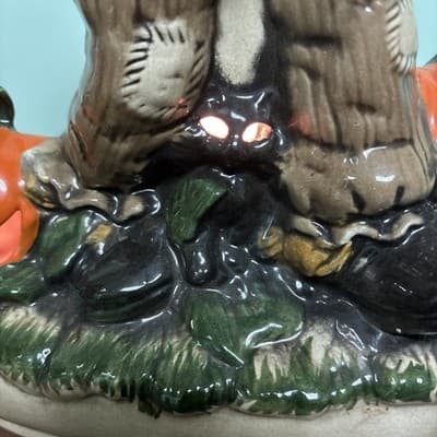 VTG Large Scarecrow Jack O Lantern Ceramic Pumpkin Base Lighted w/Cord Halloween - Thumbnail 6