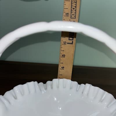 Easter Hobnail Milk Glass Double Ruffled Handled Fenton Art Glass VTG Basket - Thumbnail 13