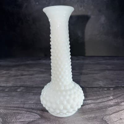 Vintage Hobnail Milk Glass White Bud Vase EO Brody Co USA Cottage Core MCM 8" - Thumbnail 6