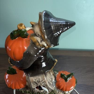 VTG Large Scarecrow Jack O Lantern Ceramic Pumpkin Base Lighted w/Cord Halloween - Thumbnail 12