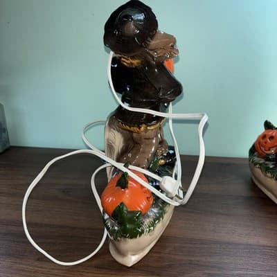 VTG Large Scarecrow Jack O Lantern Ceramic Pumpkin Base Lighted w/Cord Halloween - Thumbnail 17