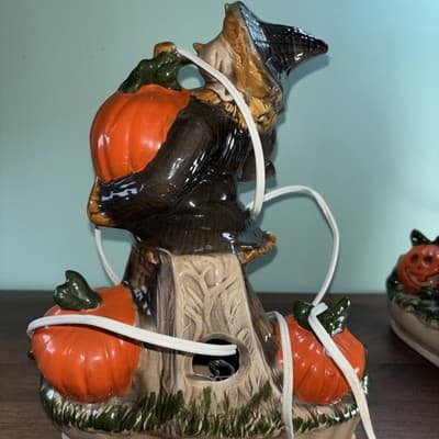 VTG Large Scarecrow Jack O Lantern Ceramic Pumpkin Base Lighted w/Cord Halloween - Thumbnail 16