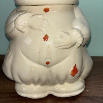 1940’s AMERICAN POTTERY AB Co CLOWN BISQUE COOKIE JAR WITH #3 BASEBALL CAP - Thumbnail 3