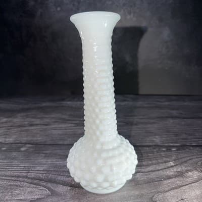 Vintage Hobnail Milk Glass White Bud Vase EO Brody Co USA Cottage Core MCM 8" - Thumbnail 7