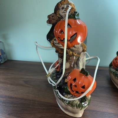 VTG Large Scarecrow Jack O Lantern Ceramic Pumpkin Base Lighted w/Cord Halloween - Thumbnail 19