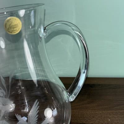 Vintage Avon Crystal Hummingbird Pitcher 8" 24% Lead Crystal Serving Water Tea - Thumbnail 5