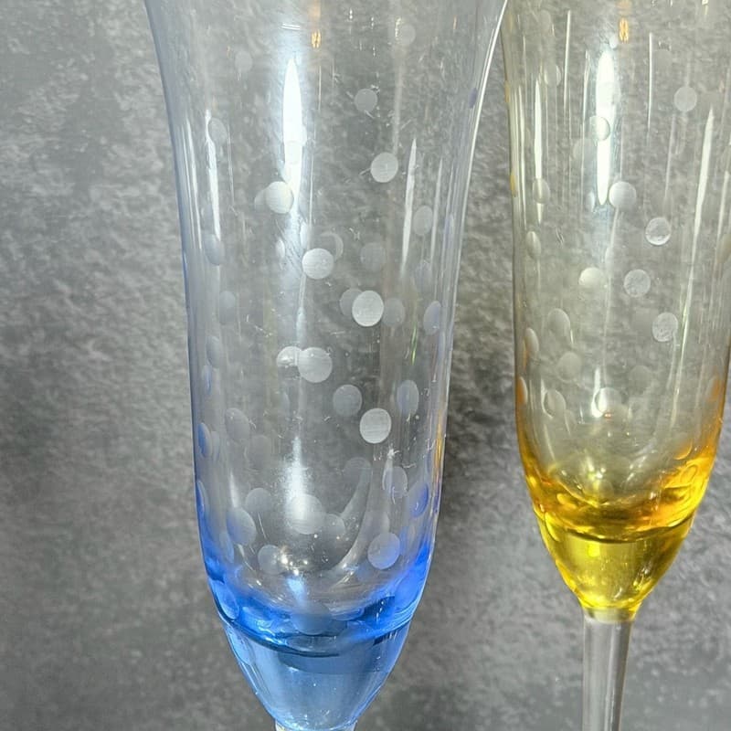 Set of 4 Multicolor Etched Polka Dot Champagne Flutes Crystal Glass - Thumbnail 3