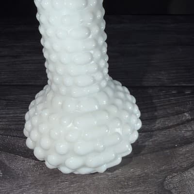 Vintage Hobnail Milk Glass White Bud Vase EO Brody Co USA Cottage Core MCM 8" - Thumbnail 8