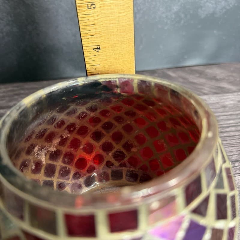 Vintage Red Mosaic Stained Glass Votive Tea Light Candle Holder - Thumbnail 5