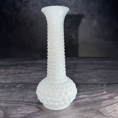 Vintage Hobnail Milk Glass White Bud Vase EO Brody Co USA Cottage Core MCM 8" - Thumbnail 5