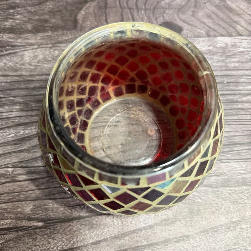 Vintage Red Mosaic Stained Glass Votive Tea Light Candle Holder - Thumbnail 2