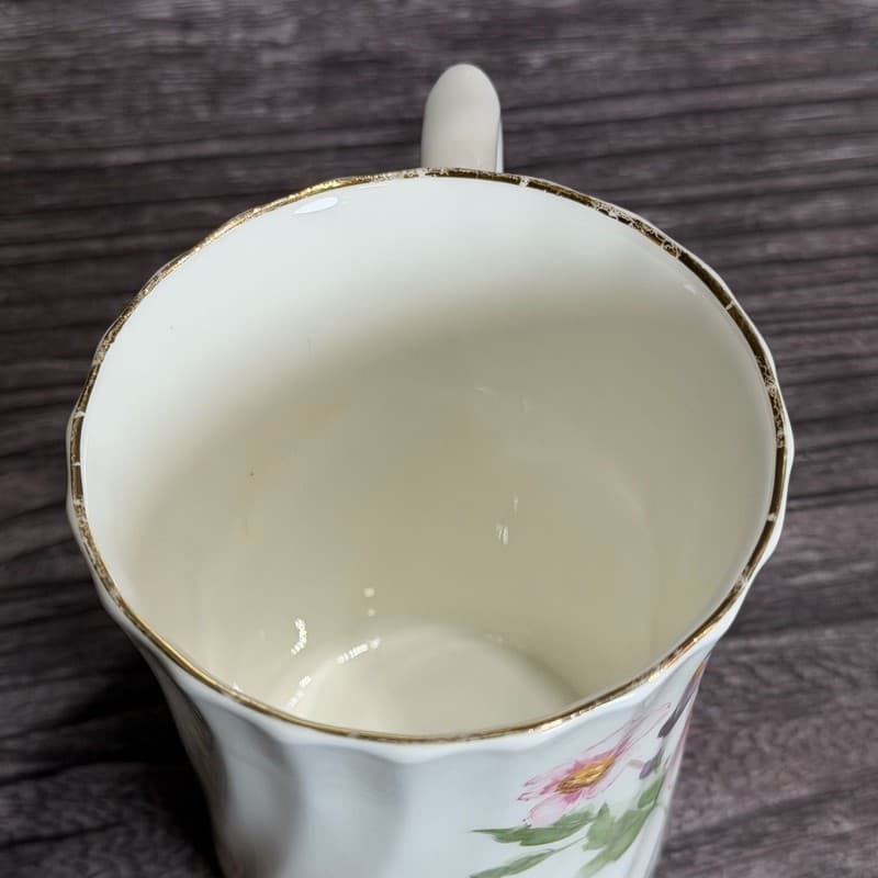 Vintage Royal Stuart Fine Bone China Swirl Ribbed Floral Mug with Purple Pansies - Thumbnail 7