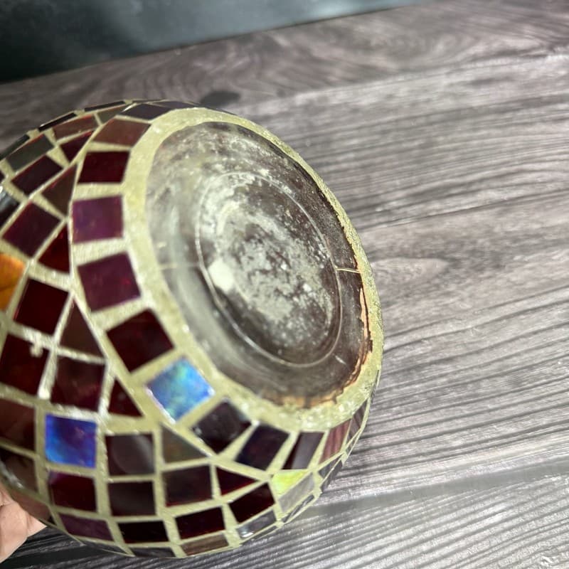Vintage Red Mosaic Stained Glass Votive Tea Light Candle Holder - Thumbnail 4
