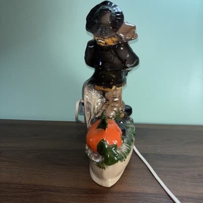 VTG Large Scarecrow Jack O Lantern Ceramic Pumpkin Base Lighted w/Cord Halloween - Thumbnail 9