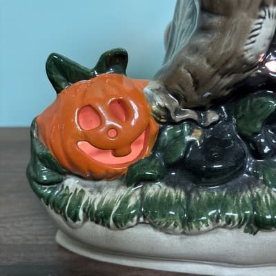 VTG Large Scarecrow Jack O Lantern Ceramic Pumpkin Base Lighted w/Cord Halloween - Thumbnail 7
