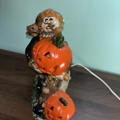 VTG Large Scarecrow Jack O Lantern Ceramic Pumpkin Base Lighted w/Cord Halloween - Thumbnail 14