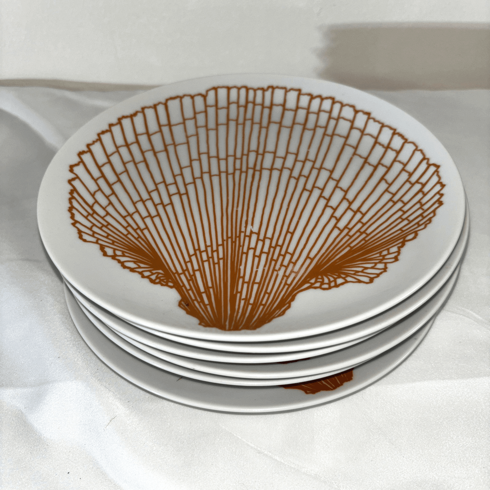 VTG Plate Set 6 Beach House 1970s Fitz & Floyd Orange Sea Shell 7.5” Ocean - Thumbnail 2