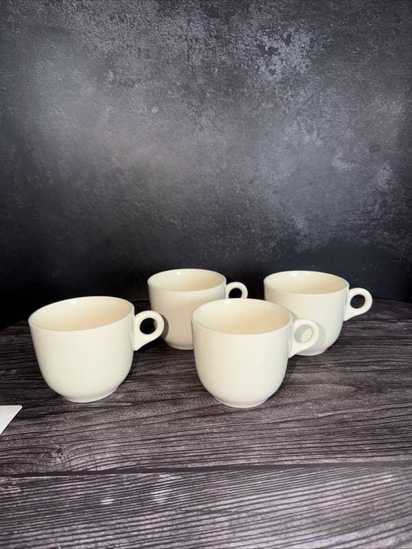 Set of 4 Vintage Scio White Coffee Mugs with Art Deco Loop Handle - Thumbnail 2