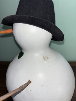10.5” GOURD SNOWMAN Felt Top hat Bow tie Rustic Cute Coal Eyes Buttons Carrot - Thumbnail 9