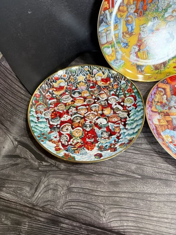 Set of 5 Franklin Mint Bill Bell Holiday Cats Collector Plates 8.25" Santa - Thumbnail 2