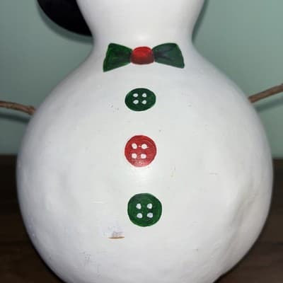 10.5” GOURD SNOWMAN Felt Top hat Bow tie Rustic Cute Coal Eyes Buttons Carrot - Thumbnail 3