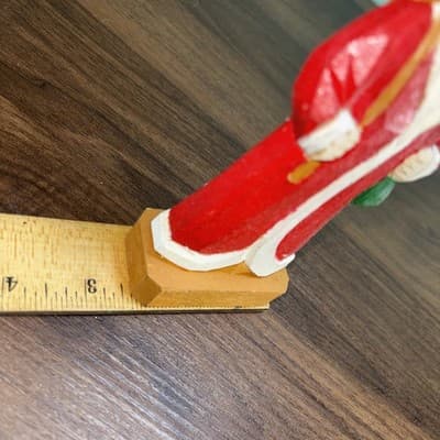 Folk Art Carved Wooden Sant Claus Figurine Hand Painted Vintage 6.5" Red Green - Thumbnail 9