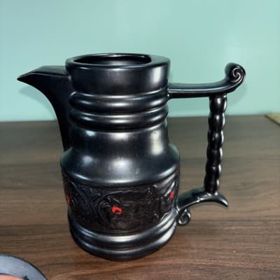 Royal Sealy Japan Redware Metallic Black Red Four Cup Tea Pot Sugar Creamer VTG - Thumbnail 5