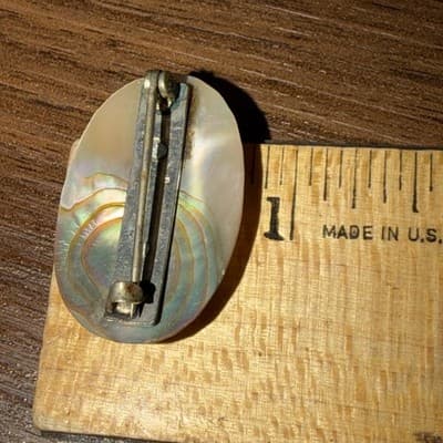 Antique Sterling Oval Layered Mother Of Pearl Brooch C Clasp Pin Peach - Thumbnail 8