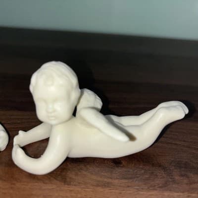 Pair of Vintage Porcelain Cherub Candle Holders - Thumbnail 3