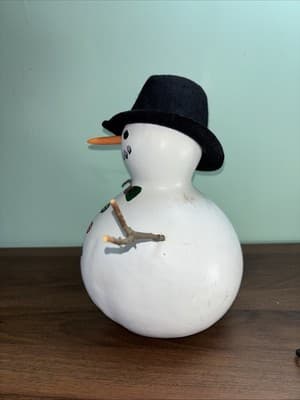 10.5” GOURD SNOWMAN Felt Top hat Bow tie Rustic Cute Coal Eyes Buttons Carrot - Thumbnail 8