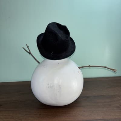 10.5” GOURD SNOWMAN Felt Top hat Bow tie Rustic Cute Coal Eyes Buttons Carrot - Thumbnail 6