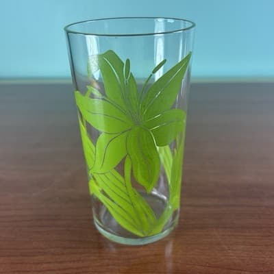 Set of 6 Vintage MCM Lilly Flower Green Juice Cups Drinking Glasses 8 Oz 4 1/2" - Thumbnail 4