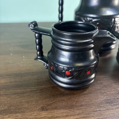 Royal Sealy Japan Redware Metallic Black Red Four Cup Tea Pot Sugar Creamer VTG - Thumbnail 12