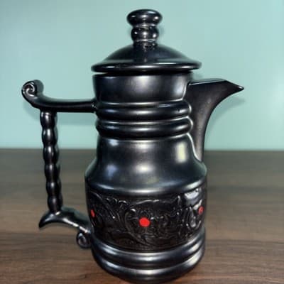 Royal Sealy Japan Redware Metallic Black Red Four Cup Tea Pot Sugar Creamer VTG - Thumbnail 2