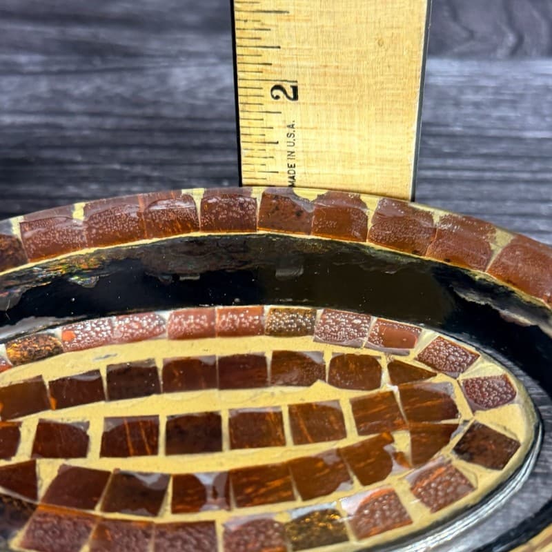Vintage Handcrafted Amber Mosaic Tile Oval Soap Dish with Beaded Gemstone Studde - Thumbnail 7