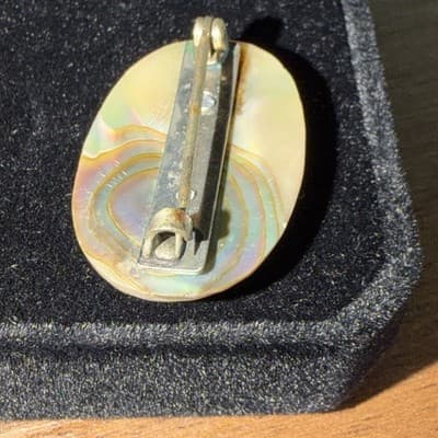 Antique Sterling Oval Layered Mother Of Pearl Brooch C Clasp Pin Peach - Thumbnail 3