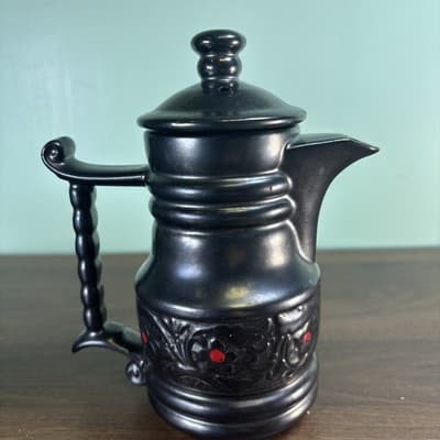 Royal Sealy Japan Redware Metallic Black Red Four Cup Tea Pot Sugar Creamer VTG - Thumbnail 18